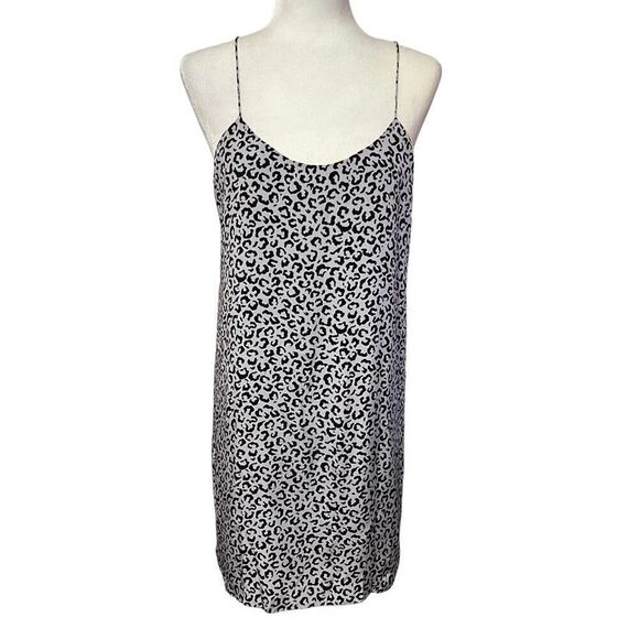 TIBI Gray & Lavender & Black Leopard Print Small Spaghetti Strap Silk Mini Dress - Picture 1 of 12